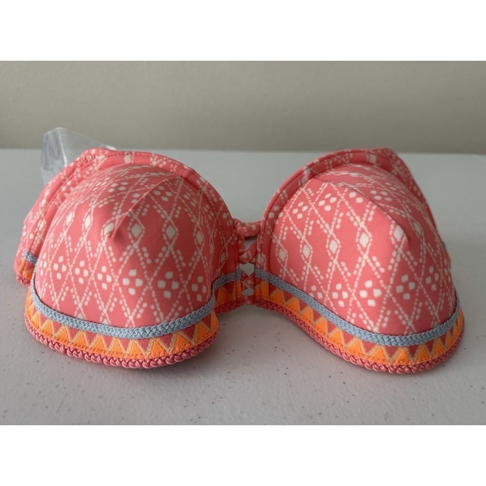NEW Y2K Victorias Secret 36C Beach Bandeau Bikini Top‎ Pink White Orange Pushup